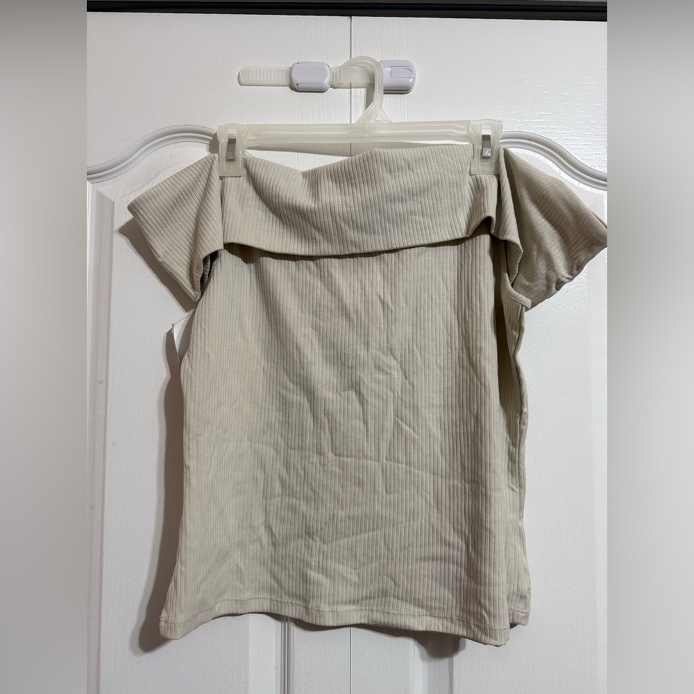 Old Navy Cream Ribbed Off-Shoulder Blouse